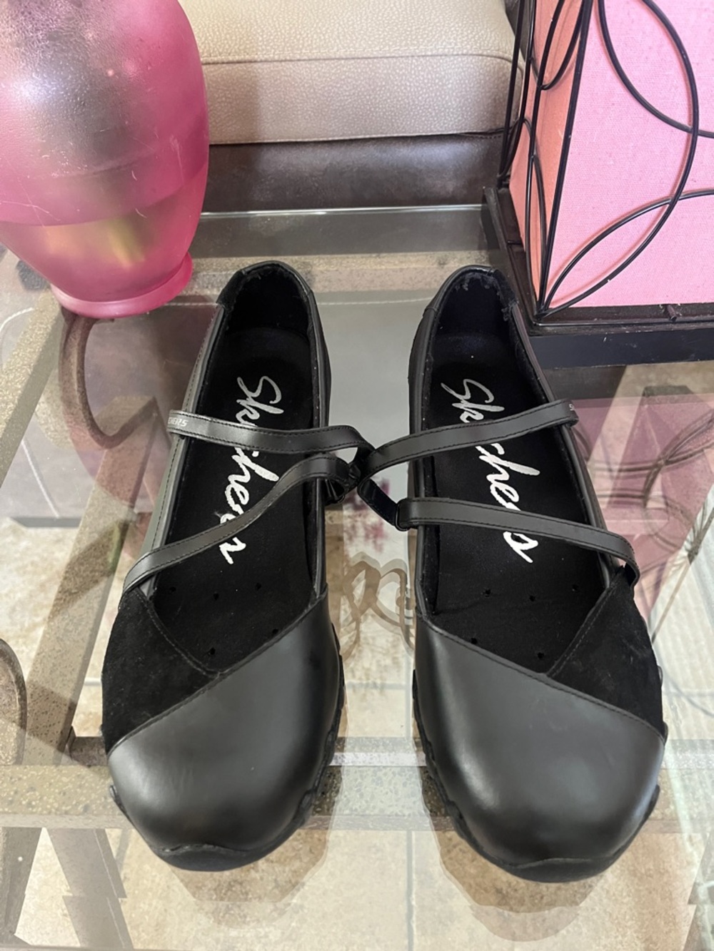 Skechers Black Mary Jane Flats with Crisscross Straps